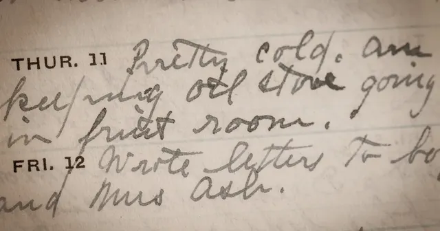 Handwritten notes in an old diary, evoking life-writing and memory.